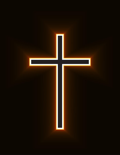 Cruz cristiana brillante aislada sobre fondo negro Cruz de fuego dibujo de cruz santa Vector