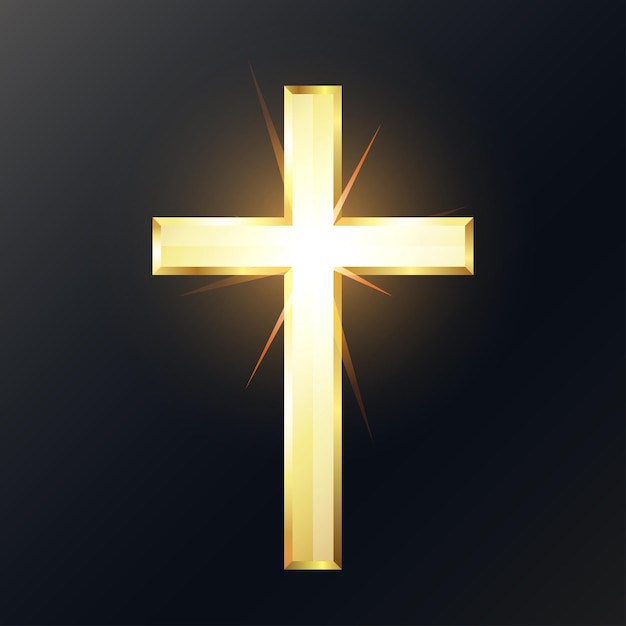La cruz cristiana dorada y brillante es un símbolo religioso.