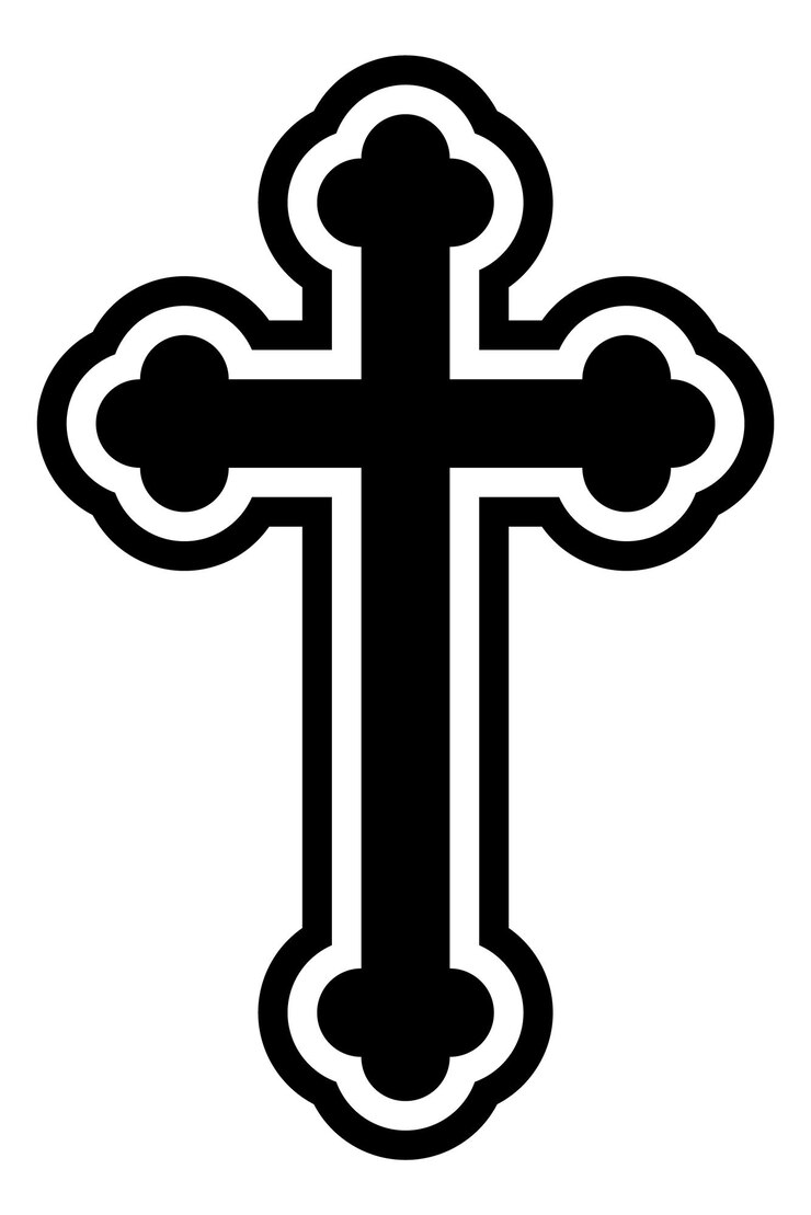 Vector cruz cristiana silueta negra y blanca religión símbolo católico elemento teología tradicional iglesia signo santo decoración objeto gráfico icono vectorial ilustración aislada