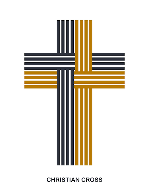 Cruz cristiana símbolo vectorial de estilo lineal moderno aislado en fe y creencia blanca signo crucifijo contemporáneo de jesucristo diseño gráfico a rayas