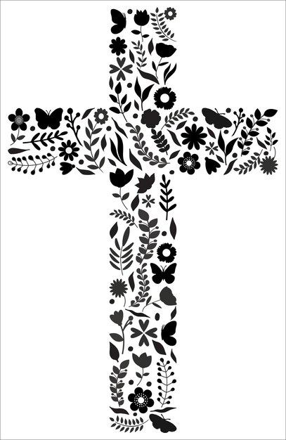 Cruz con diseño aislado de primavera floral de primavera negra