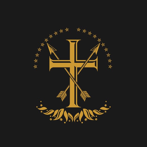 una cruz dorada con el logotipo de la flecha