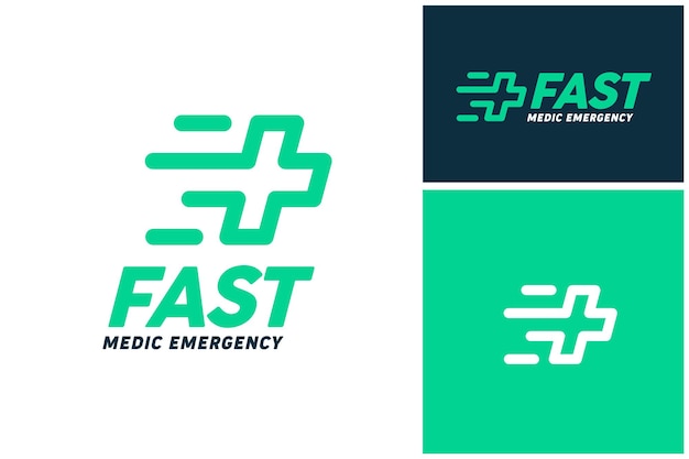 Cruz de farmacia con movimiento de velocidad para el diseño del logotipo de Emergencia Médica de Ayuda Rápida del Hospital