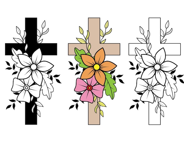Vector una cruz con flores y una cruz con una cruz en ella