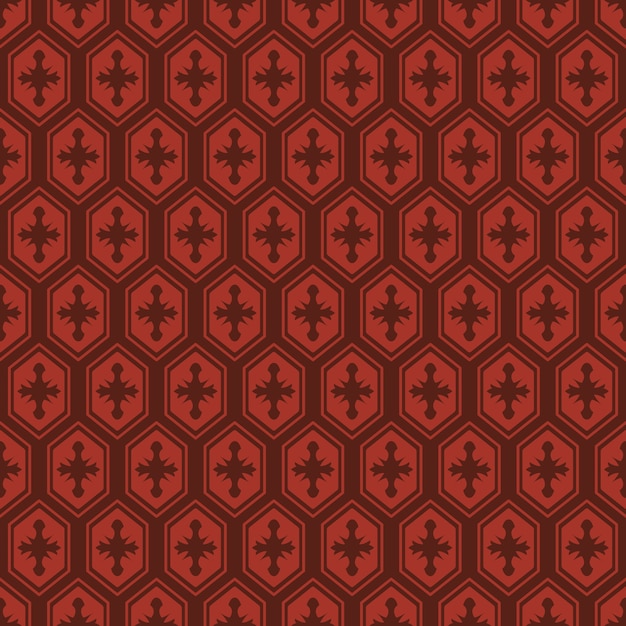 Cruz de geometría polígono rojo oscuro oriental de patrones sin fisuras