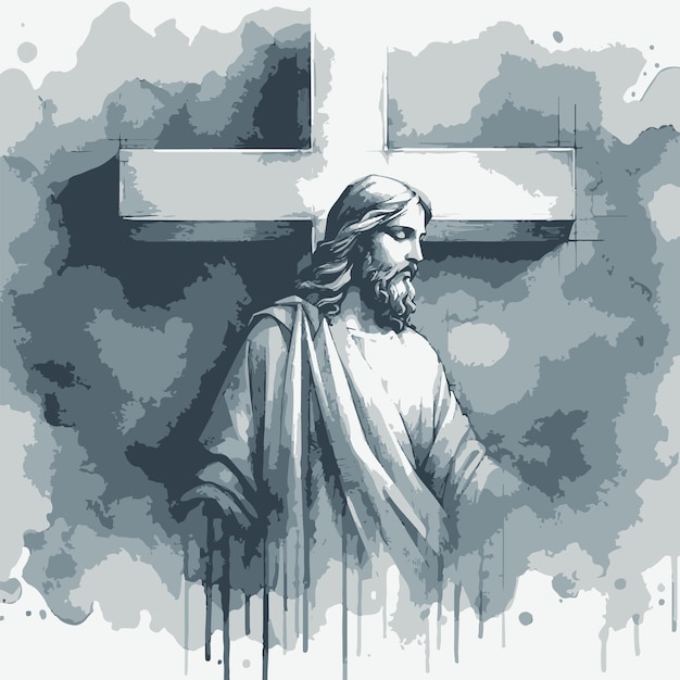 Cruz de jesucristo en un fondo acuarela ilustración de acuarela dibujo digital de agua