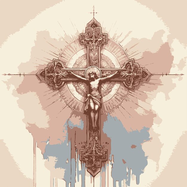 Vector cruz de jesucristo en un fondo acuarela ilustración de acuarela dibujo digital de agua