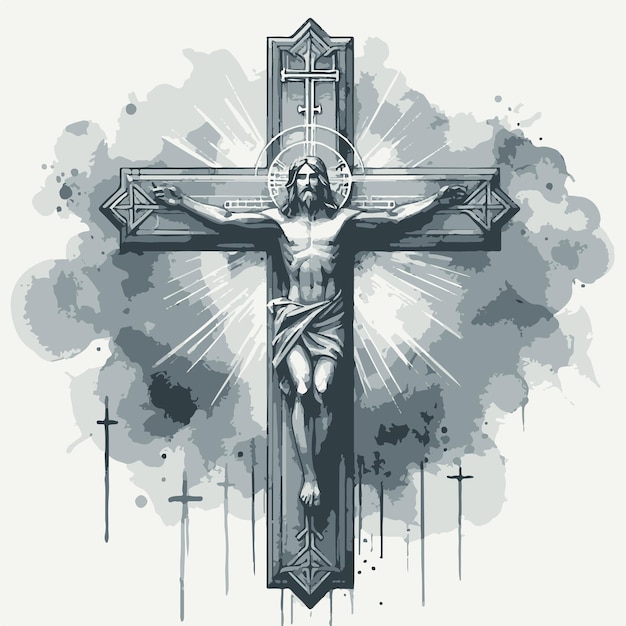 Cruz de jesucristo en un fondo acuarela ilustración de acuarela dibujo digital de agua