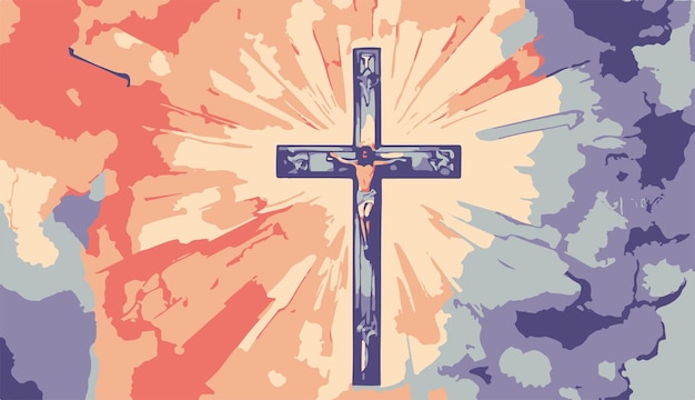 Cruz de jesucristo en un fondo acuarela ilustración de acuarela dibujo digital de agua