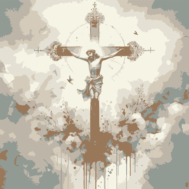 Vector cruz de jesucristo en un fondo acuarela ilustración de acuarela dibujo digital de agua