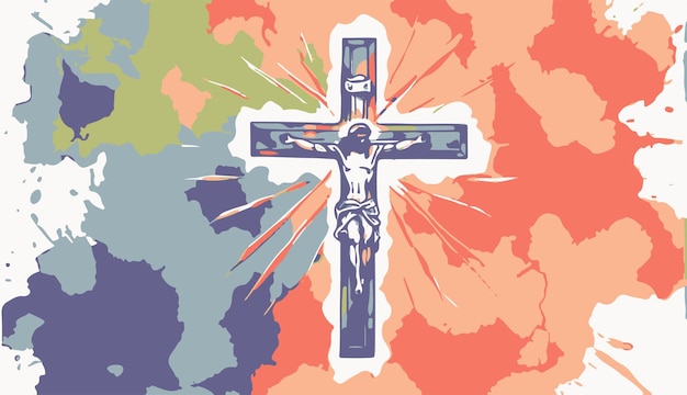 Vector cruz de jesucristo en un fondo acuarela ilustración de acuarela dibujo digital de agua