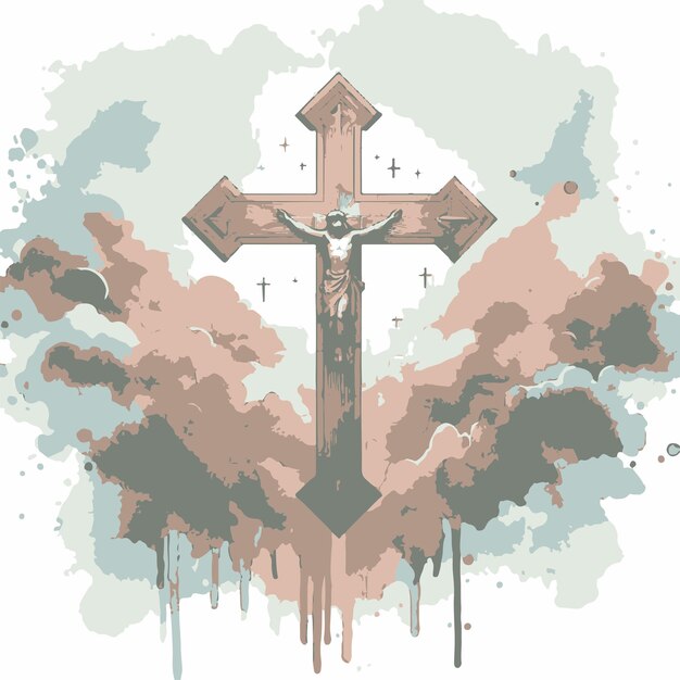 Cruz de jesucristo en un fondo acuarela ilustración de acuarela dibujo digital de agua