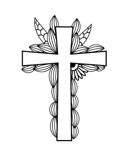 Cruz de jesús en diseño floral, cruz cristiana católica