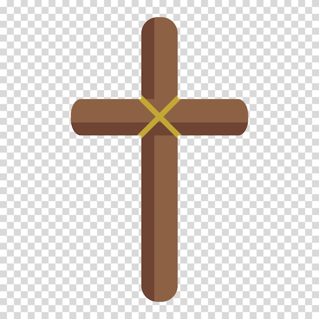Cruz de madera marrón tejida con hilo amarillo esperanza memoria tumba diseño plano imagen simple estilo de dibujos animados religión y fe concepto icona de línea vectorial para negocios y publicidad