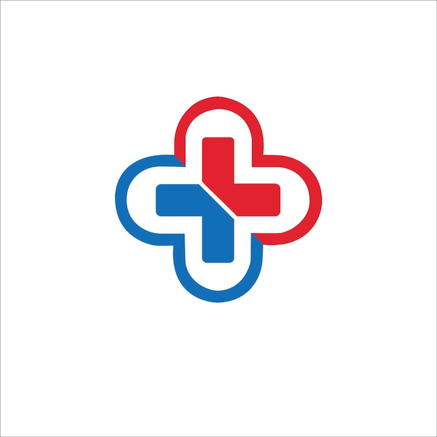 Cruz más modelo de diseño de icono de logotipo médico de color rojo y azul cielo