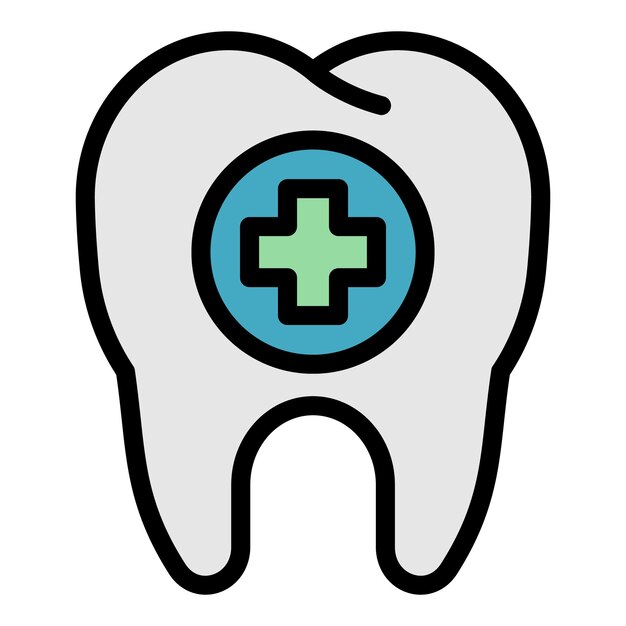 Cruz médica en el icono del diente Contorno de cruz médica en el ícono del diente Vector color plano aislado