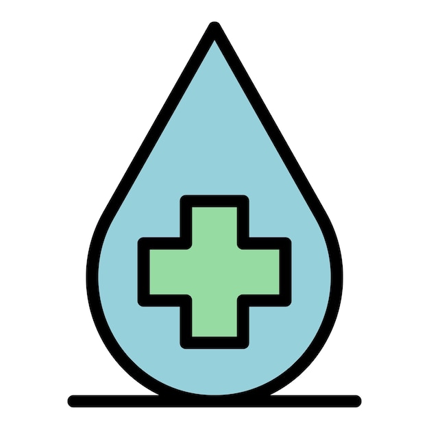 Cruz médica en un icono de gota Contorno de cruz médica en un icono de vector de gota color plano aislado