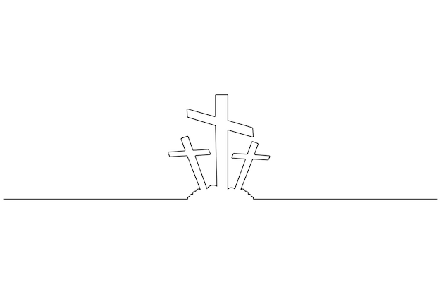 Cruz de Pascua dibujo de una línea de Viernes Santo línea continua aislar contorno icono vectorial