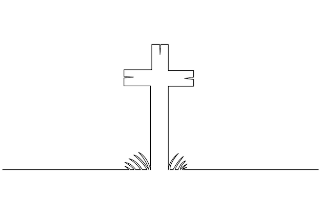Cruz de Pascua dibujo de una línea de Viernes Santo línea continua aislar contorno icono vectorial