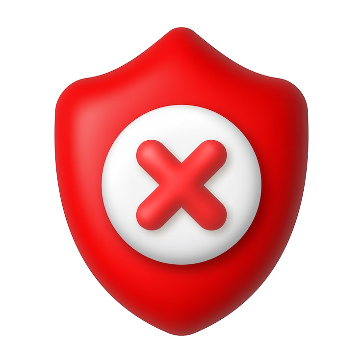 Vector cruz roja y escudo 3d icono cancelar y concepto de peligro elemento de diseño de vector realista 3d