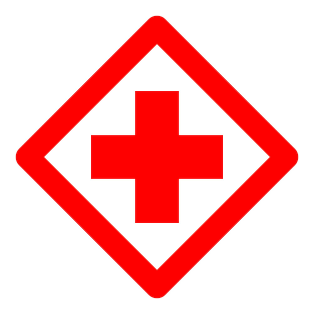 Vector cruz roja de primeros auxilios sencillo signo de color medicina símbolo de atención médica icono de hospital aislado blanco