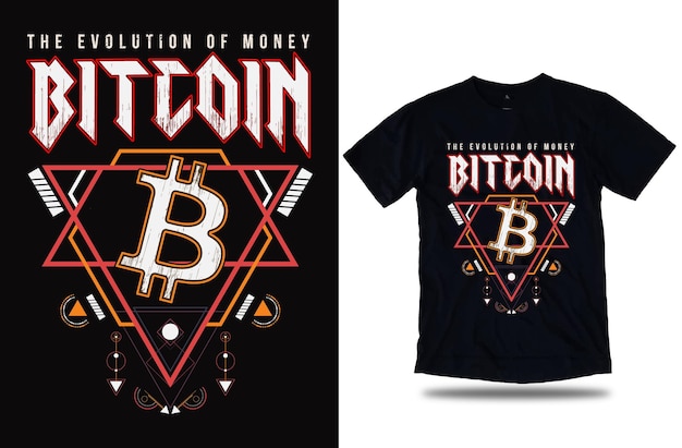 Crypto Bitcoin The Evolution of Money trading camiseta Maqueta vectorial para imprimir.