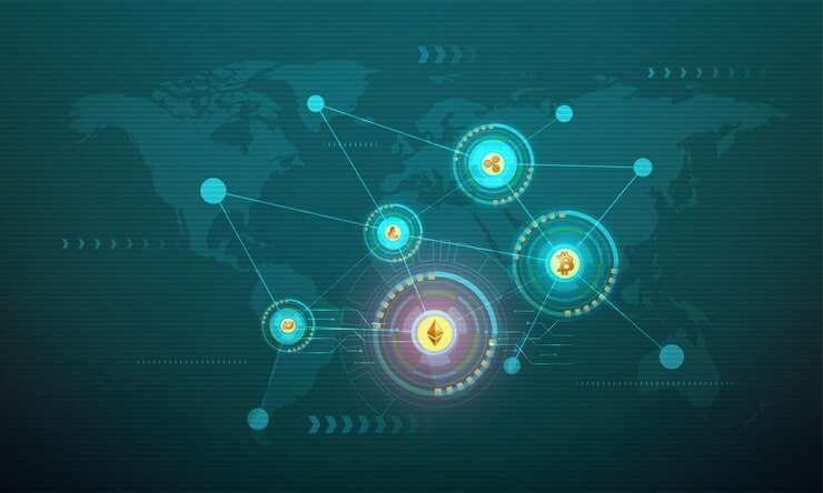 Vector crypto coins connected