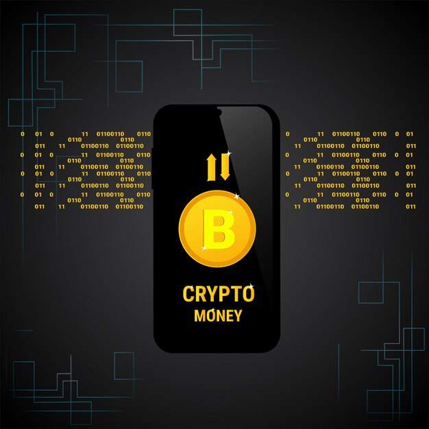 Crypto Currency Bitcoin Banner Smart Phone Digital Web dinero concepto