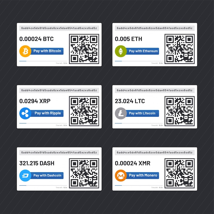 Vector cryptocurrencies exchange rates templates with barcode.