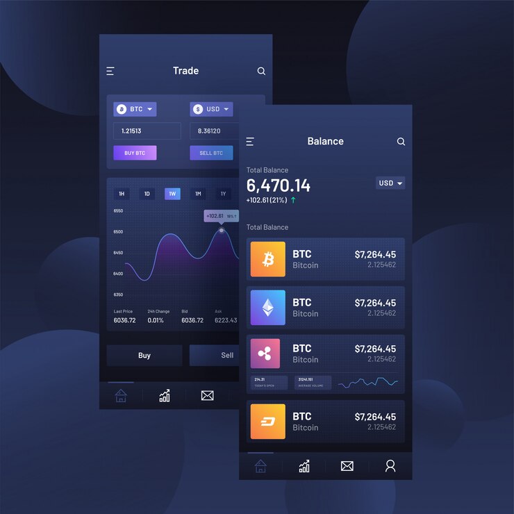 Vector cryptocurrencies trading mobile app. 