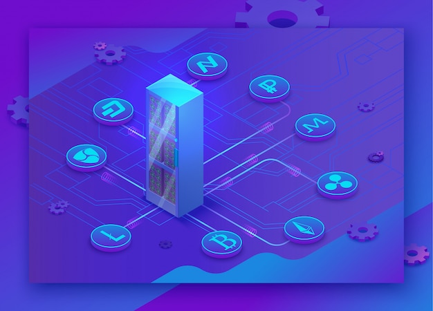 Cryptocurrency isometric 3d landing page