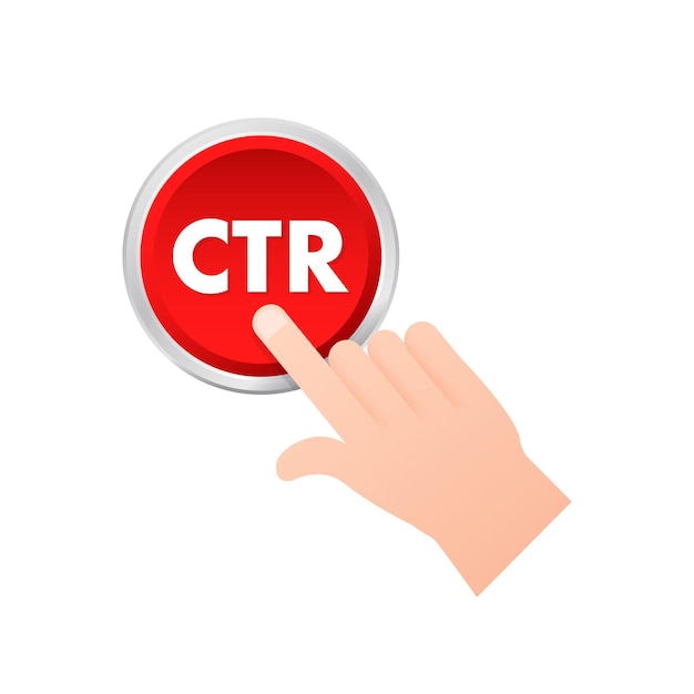 CTR Haga clic a través de la etiqueta de signo de tasa Ilustración de stock de vector de clic de mano