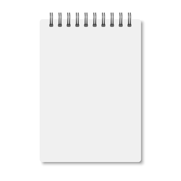 Vector cuaderno a6 blanco realista abierto con sombras