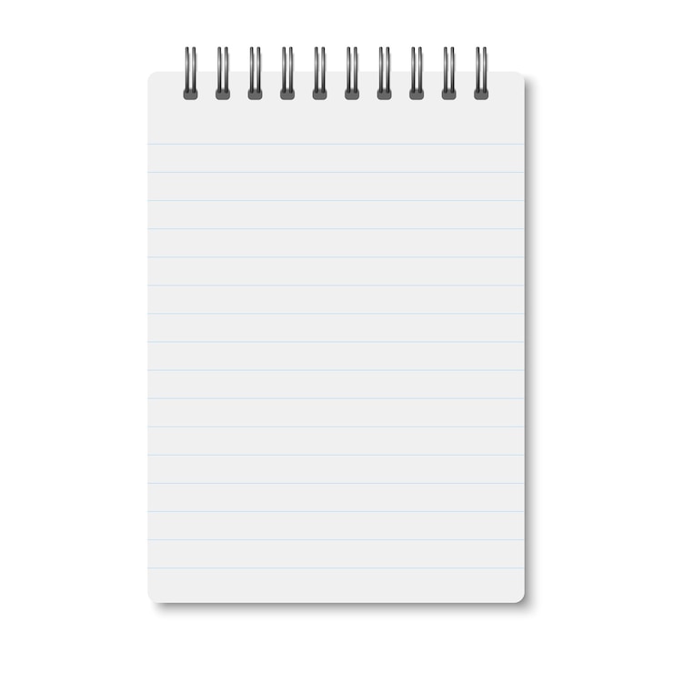 Vector cuaderno a6 blanco realista abierto con sombras