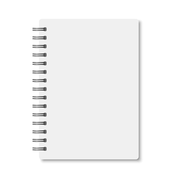Vector cuaderno a6 blanco realista abierto con sombras