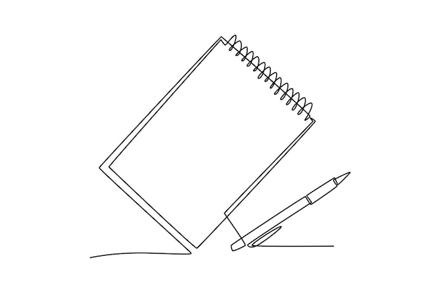 Cuaderno y bolígrafo Concepto de cuadernos dibujo en línea