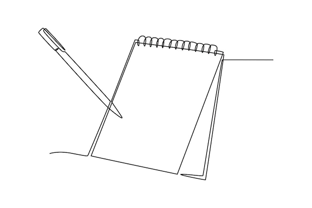 Cuaderno y bolígrafo Concepto de cuadernos dibujo en línea