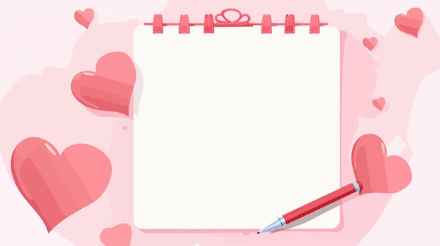 un cuaderno con un bolígrafo rosa y un corazón rojo en la parte inferior