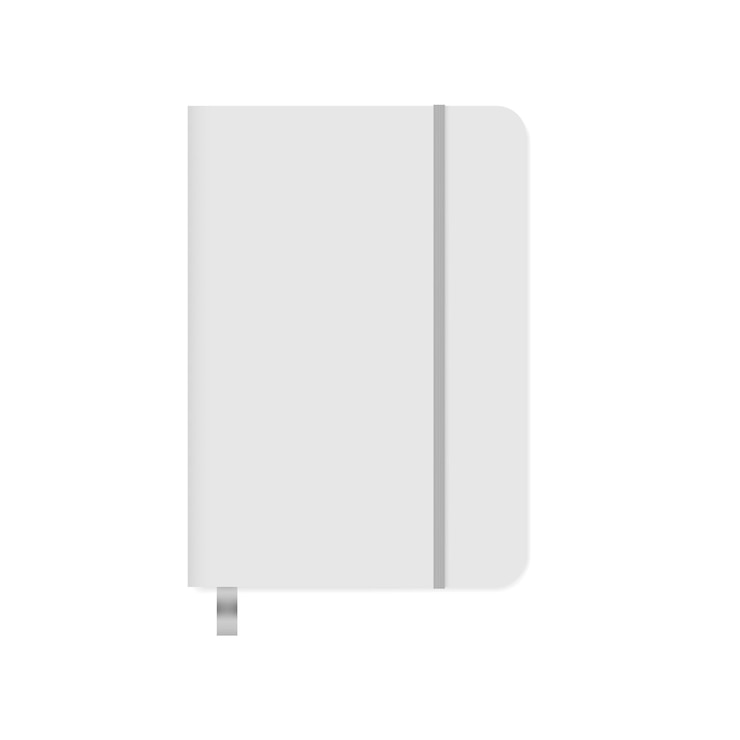 Vector cuaderno cerrado con marcador de cinta y correa de cierre elástica maqueta de portada de cuaderno gris