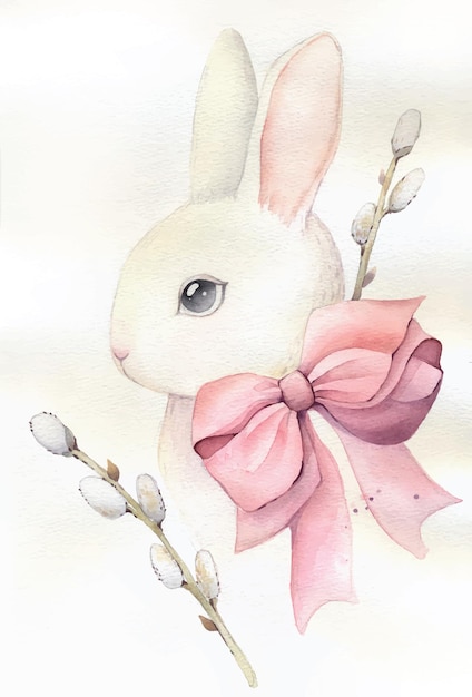 Vector cuaderno de conejo de acuarela conejo gris lindo retrato de animal lindo en colores pastel pegatinas