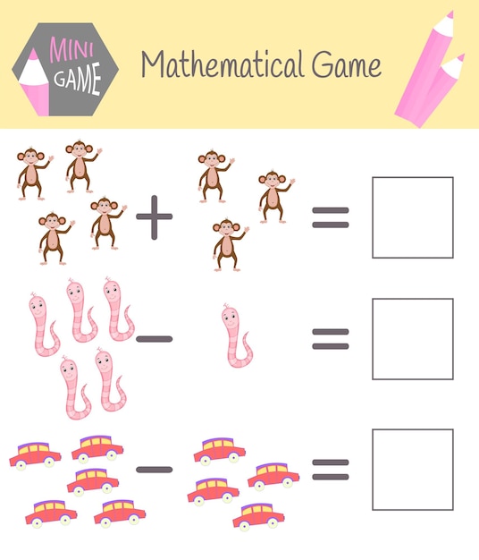 Cuaderno de ejercicios de matemáticas para la educación preescolar. Puzzles para niños. Aprenda a contar. Resolver ejemplos.