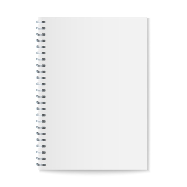 Vector cuaderno espiral realista maqueta, portada de cuaderno de plantilla.