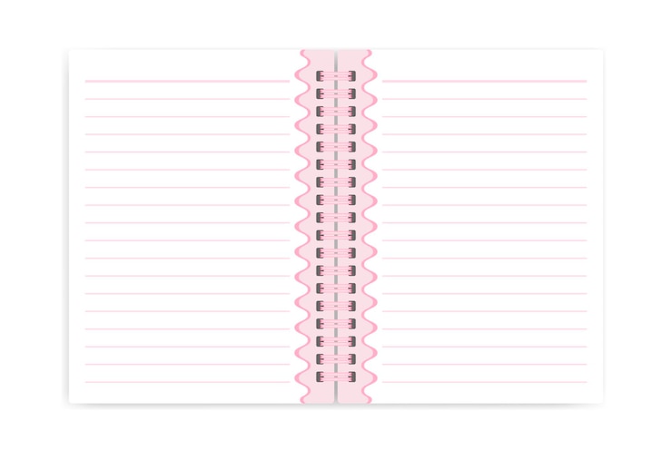 Vector cuaderno forrado encuadernado en espiral con plantilla de diseño femenino. diario de mujeres encuadernado con alambre abierto
