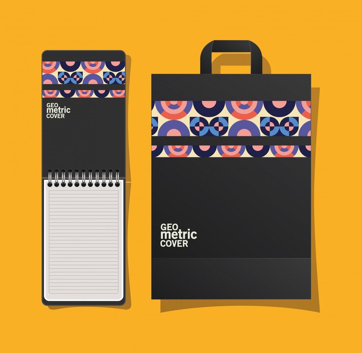 Vector cuaderno y funda geométrica
