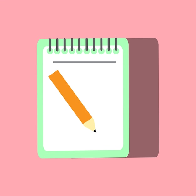 Cuaderno y lápiz aislados en el fondo Ilustración vectorial de estilo plano Papel blanco para cuadernos de página