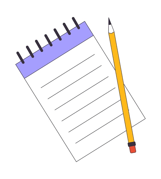Cuaderno con lápiz línea plana color objeto vectorial aislado Items para tomar notas Imagen de clip art editable en fondo blanco Ilustración de lugar de dibujos animados de contorno simple para diseño web