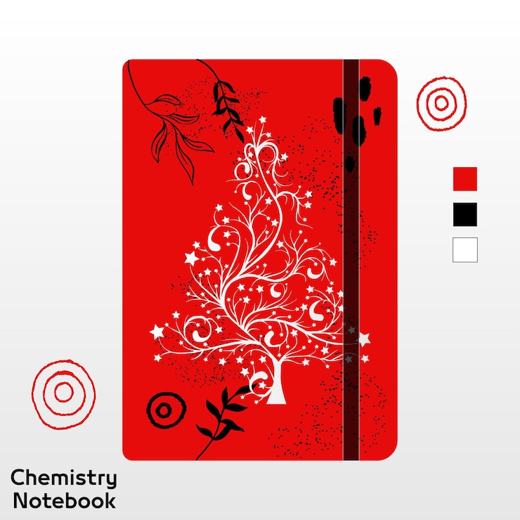 Vector cuaderno de química listo para imprimir con paleta de colores rojo y negro ilustración vectorial 3 colores esperar