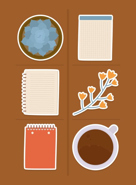 Cuadernos de dibujo y café