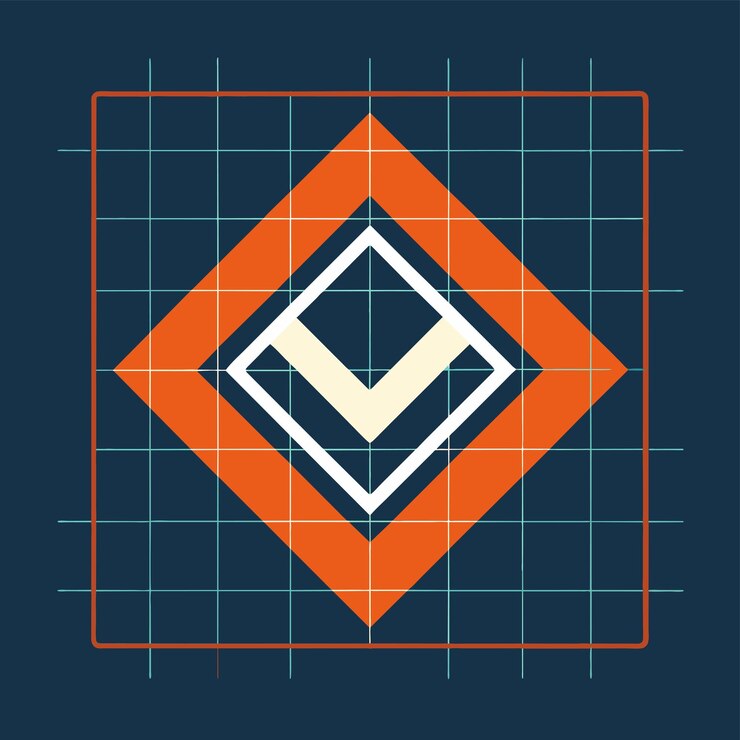 Vector cuadrado azul y naranja que muestra una forma de diamante en un diseño moderno y minimalista diseño basado en cuadrícula con un giro moderno diseño de logotipo vectorial moderno minimalista simple