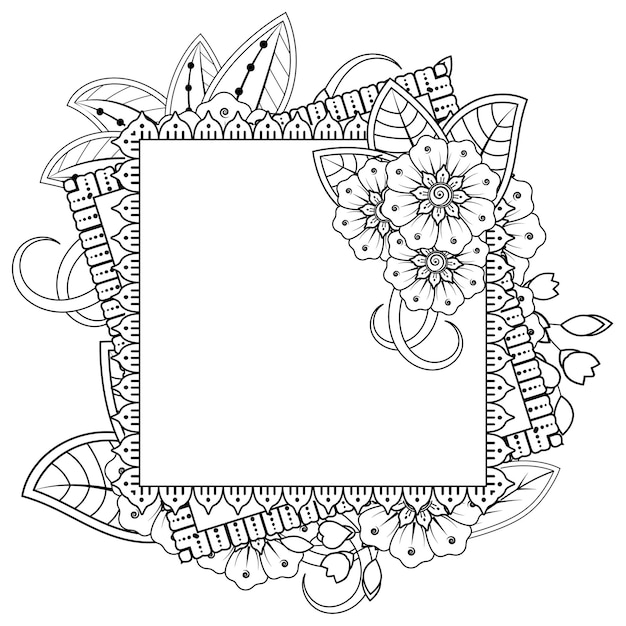 Cuadrado con flores en estilo mehndi. decoración en adornos étnicos orientales, doodle.